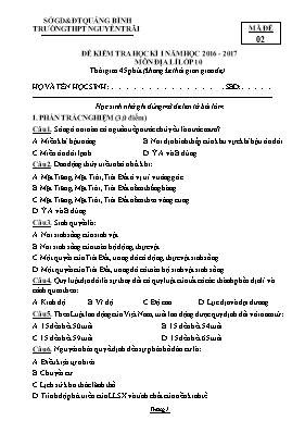 Đề kiểm tra học kì I Địa lí lớp 10 - Mã đề 02 - Năm học 2016-2017 - Nguyễn Hải Dương